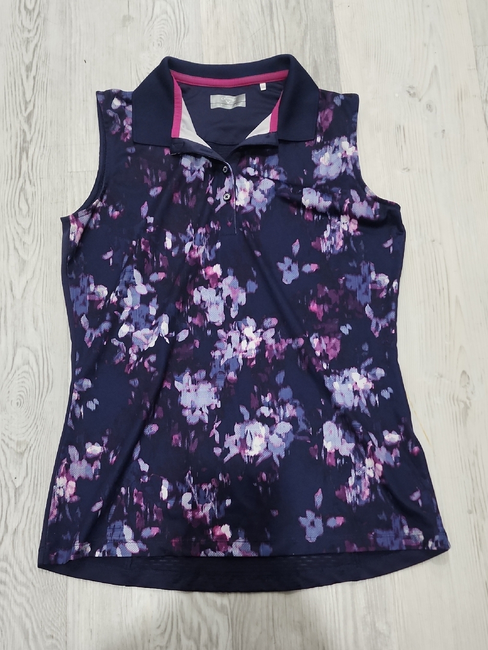 Callaway Navy Floral Sleeveless Polo Tank with Pink and Purple Accents